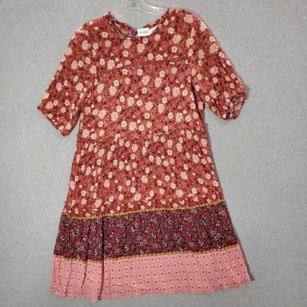 Knox Rose‎ Women Dress Medium Pink Floral Knee Length A Line Boho Ladder Stitch